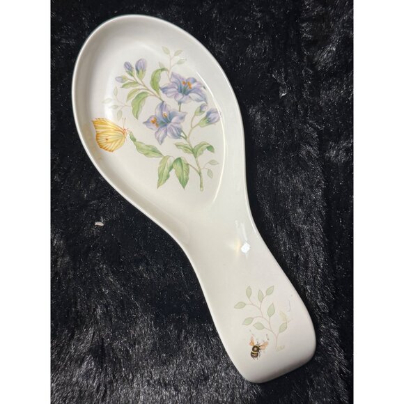 Lenox Butterfly Meadow Porcelain Spoon Rest With Floral & Insect Design - Picture 1 of 6